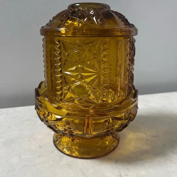 Vintage Indiana Amber Glass Fairy Lamp - Picture 1 of 6